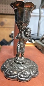 small vintage angels and cherub candle holder - pewter - Picture 1 of 2