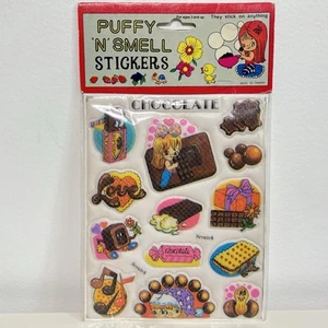 VTG Puffy-n-Smell Stickers 1980s CHOCOLATE Taiwan 1 Sheet Puff Scratch Sniff - Picture 1 of 7