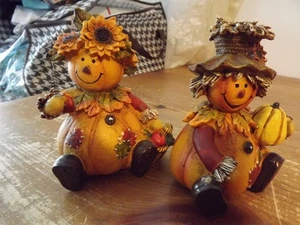 2 ESPANTAPÁJAROS CALABAZA RESINA Otoño 4.5" ALTO - Imagen 1 de 9