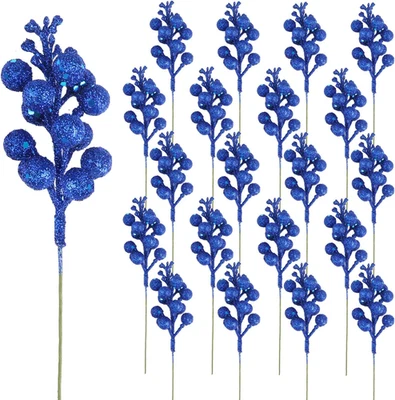20 piezas tallos de bayas azules brillantes para árbol de Navidad y decoración navideña 7,8 pulgadas Foto 1 de 4
