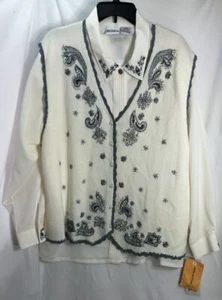 Vintage Koret Embroidered Beaded Collar Blouse & Knit Vest Womens 22W Snowflake - Picture 1 of 16