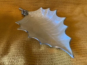 Julia Knight Leaf Berries Ivory-Silver Metal Bowl Dish, Hand-Made In India - Picture 1 of 4