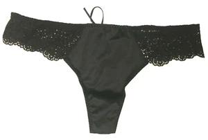 Victorias Secret Very Sexy Black Lace Up Back Thong Size M Satin Lace Hook N Eye - Picture 1 of 12