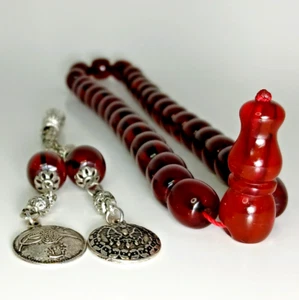 Antique Ottoman Fan Damari Faturan Cherry Amber Bakelite Islamic Prayer Bead 58g - Picture 1 of 22