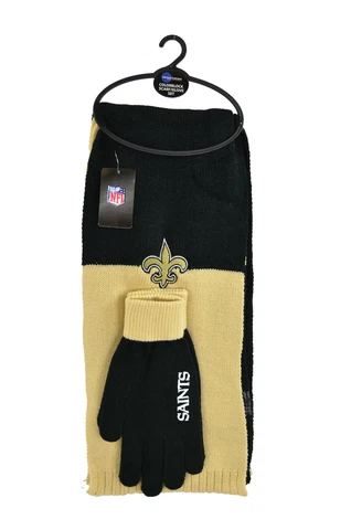 New 3PC NFL New Orleans Saints Colorblock Scarf & Glove Gift Set Cover