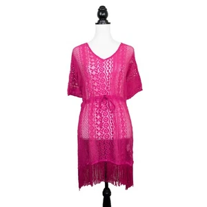 Pink Cover Up Kimono Crochet Cotton with Drawstring BNWT Size 10 12 14 Summer - Picture 1 of 8