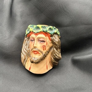 Vintage Chalkware Jesus Miniature Wall Plaque / 2.5" x 2" / Vivid Colors ~ - Picture 1 of 7