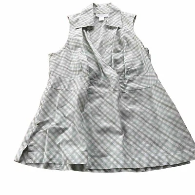 Ann Taylor Loft Women's Sleeveless Plaid Blouse Top Size 8P V-Neck Collared - Image 1 of 2