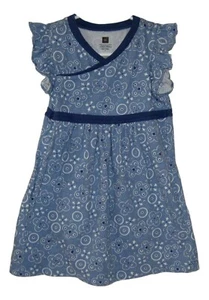 Tea Collection Girls Floral Wrap Neck Dress Dusty Blue Size 2 EUC - Picture 1 of 2