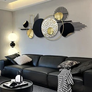 Metal Wall Art Modern Art Black and Gold Decor Wall Boho Living Room Decor Wa... - Picture 1 of 7