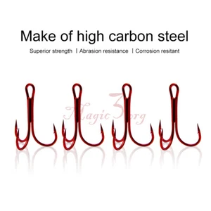30-120pcs Red Triple Hooks Fishing Grip Terminal Tackles Bass #1/2/4/6/8/10 Size - Picture 1 of 13