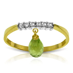 Brandneu 1,45 ct 14K massiver Goldring natürlicher Diamant baumelnder Peridot - Bild 1 von 3