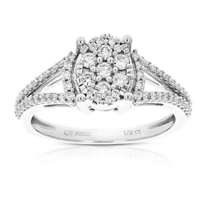 1/2 cttw Lab Created Diamond Engagement Ring in Sterling Silver Prong Size 7 - Picture 1 of 7