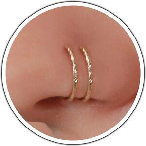 Braided Spiral Nose Ring 20 Gauge - 14K Gold Filled Jewelry for Nose, Lip, Helix