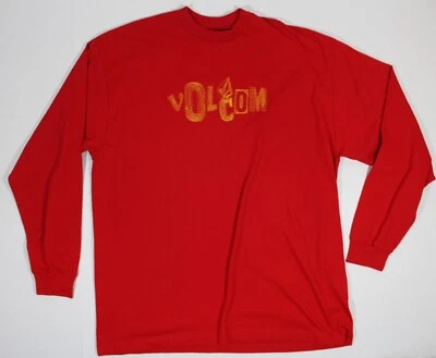 VOLCOM XL MEN’S LONG SLEEVE CREW NECK RED TEE SHIRT SLIGHTLY USED MADE IN USA - Image 1 of 4