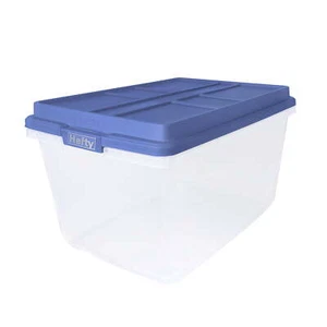 72 Quart Clear Plastic Storage Bin with Blue HI-RISE Lid, Adult New - Picture 1 of 8