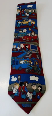 Corbata de hombre Peanut 100 % seda azul con Snoopy en hora punta viaje Foto 1 de 4