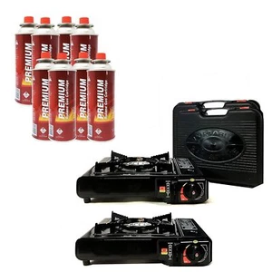 Set of 2 Portable Butane Gas Stoves & 8 pack Butane Canister Complete Set... - Picture 1 of 1