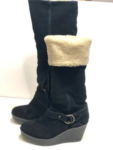 ALDO Black Suede Wedge Boots, Size 40 - Pre-Owned - Picture 1 of 9