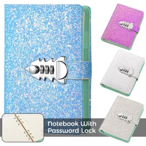 A6 Girls Glitter Code Lock Secret Diary Notebook Children kids Gifts PU Leather - Picture 1 of 14
