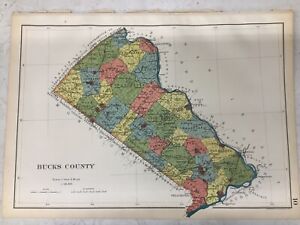 1901 Colored Map Of Bucks County Atlas Of The State Of Pennsylvania 14 x 19”