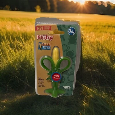 Nuby - Soothing Corn Teether Green/Yellow PBA Free 100% Silicone 3+ Months - Image 1 of 2