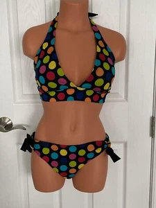 Arizona Juniors XL Black Multi Polka Dot Halter Bikini Set NWOT - Picture 1 of 9