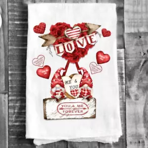 Saco de harina San Valentín gnomo rosas rojas algodón día de San Valentín toalla de té - Imagen 1 de 2
