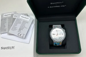 NEW OLD STOCK SWATCH X BAPE TOKYO GRAY CAMO 47MM WATCH 2020 - Picture 1 of 8