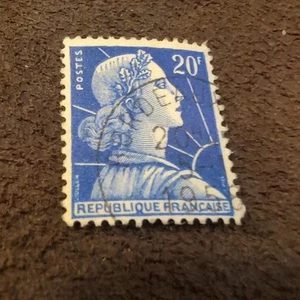 France Stamp Republique France 20f Used Blue Marianne - Picture 1 of 2