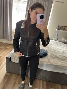 Ted Baker Lizia Minimal Biker Jacket Black Pure Leather - Picture 1 of 12