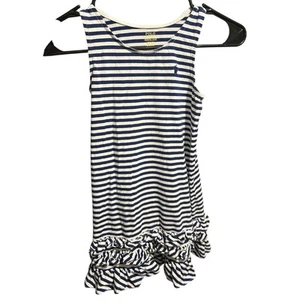 lauren ralph lauren Girls Dress Blue White Strip With Ruffle Size 6x - Picture 1 of 3
