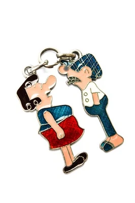 Designer Unisex Vintage 800 Silver Enamel Cartoon Couple Pendant Set of 2 - Image 1 of 4