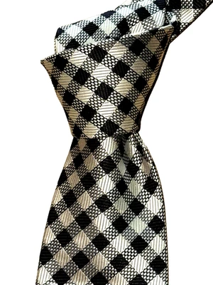 Corbata de cuello de seda tejida gruesa a cuadros de guinga blanca negra Tom Ford $250 nueva sin etiquetas Foto 1 de 4