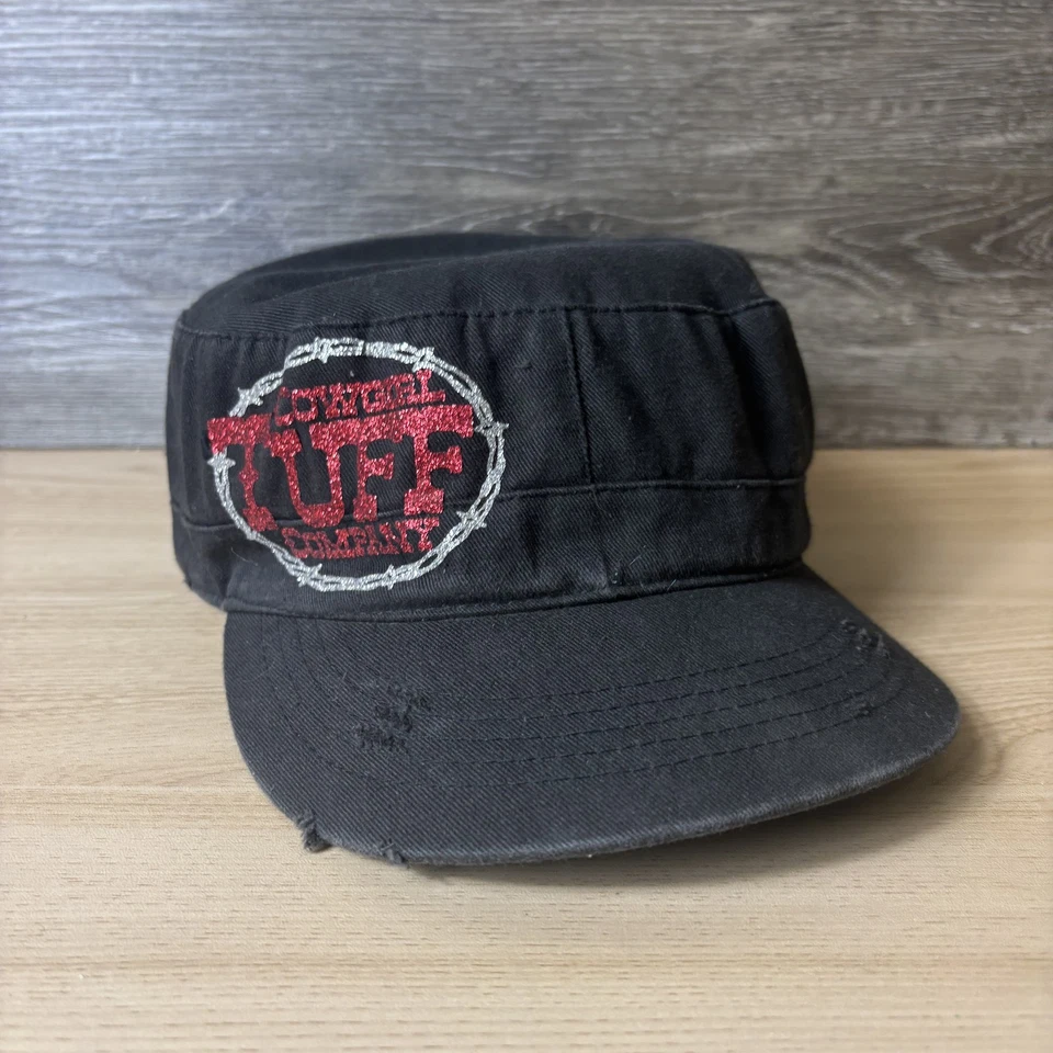 Cowgirl Tuff Company Hat Cap Strap Back Black Cadet Army Cap Distressed Womens - Image 1 of 4