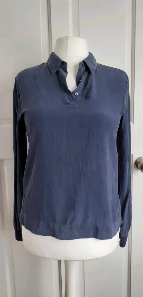 Hugo Boss 100% Silk Ladies Navy Blue Long Sleeve Tunic Blouse Top Size UK 8 - Image 1 of 4