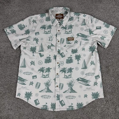 Siesta Key Rum Shirt Mens XL White Green Hawaiian Button Front Tropical Florida - Image 1 of 4