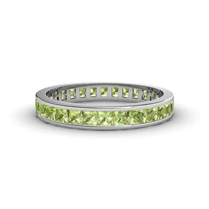 Peridot Channel-Set Square 3.00mm Full Eternity Band Ring With Rhodium Plated - Picture 1 of 6
