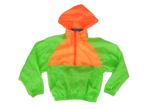 Vtg 90s MIGHTY-MAC Neon Green/Orange Nylon WINDBREAKER JACKET Coat Kid YOUTH L - Picture 1 of 7