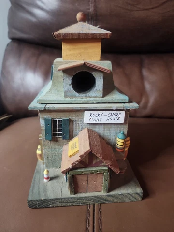 Vintage Wooden Birdhouse ROCKY CRAG LIGHT HOUSE Maritime Bird House Lighthouse Cover