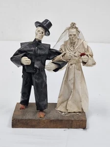 Vintage Mexican Folk Art Paper Mache Dia De Los Muertos Wedding Couple Figurines - Picture 1 of 9