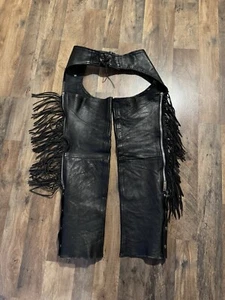 Biker's Leather Accessories Leather Chaps Motorcycle Sz. XS Fringe Zip Snaps - Picture 1 of 7