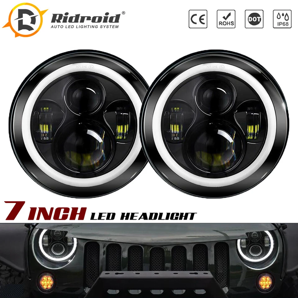 7inch Sealed Beam LED Headlights Halo For Dodge D100 D200 D300 W100 W200 Pickup - Image 1 of 4