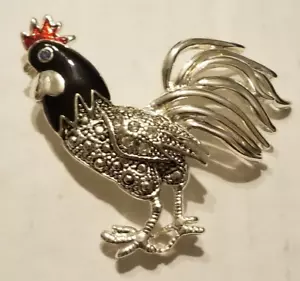 Broche Gallo Vintage Esmalte Multicolor Estrás en Tono Plata Metal 2" - Imagen 1 de 2
