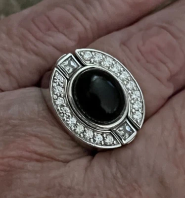 Increíble juego de 3 anillos Judith Ripka de ónix, esterlina y diamante talla 8 y 9 Foto 1 de 4