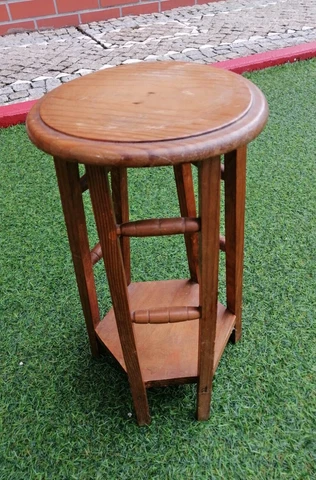 Vintage handmade column display Stand, wooden Cachepot for vases/plants 16" tall Cover