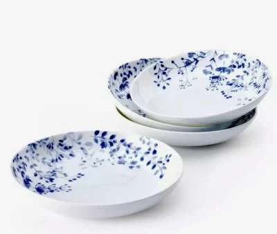 New Mikasa Taryn Set of 4 Pasta Bowls 9" Bone China White Blue MIKASA Plates