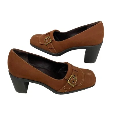 Mocasín sin cordones marrón aerosoles grueso grueso tacón de bomba negocios informal mujeres 6,5 Foto 1 de 4