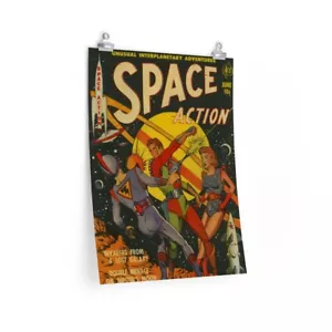 Space Action Comics, Vintage Comic Poster, Sci-Fi Comic Poster, 50's Comics - Picture 1 of 8