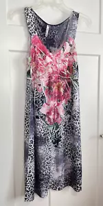 Kiara Sleeveless Pullover Dress Coverup V-Neck Black Red Floral Medium Cruise - Picture 1 of 9